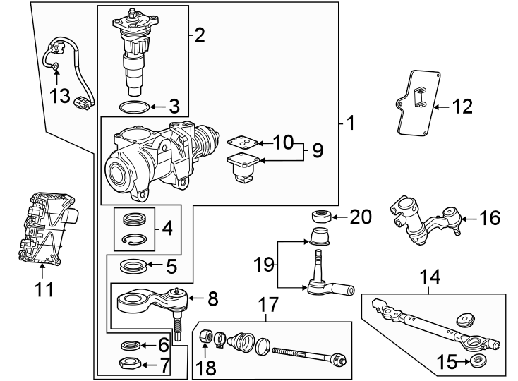 Diagram Steering gear & linkage. for your 2019 GMC Sierra 2500 HD 6.0L Vortec V8 FLEX A/T RWD Denali Crew Cab Pickup Fleetside 