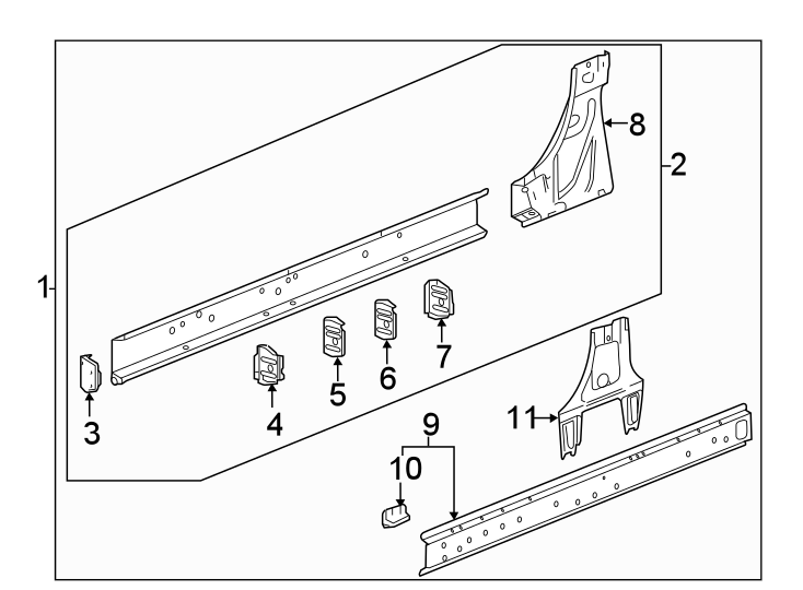 Diagram Rocker panel. for your 2021 Chevrolet Silverado 2500 HD WT Extended Cab Pickup  