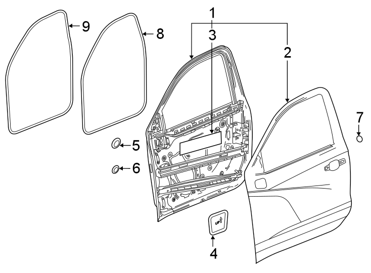 Diagram Front door. Door & components. for your 2007 Pontiac Grand Prix   