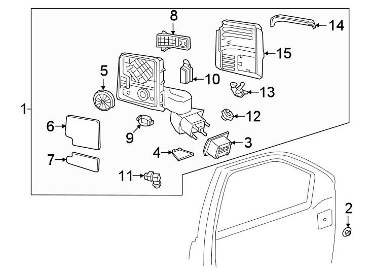 Diagram Front door. Outside mirrors. for your 2006 GMC Sierra 3500 8.1L Vortec V8 A/T 4WD SL Extended Cab Pickup 