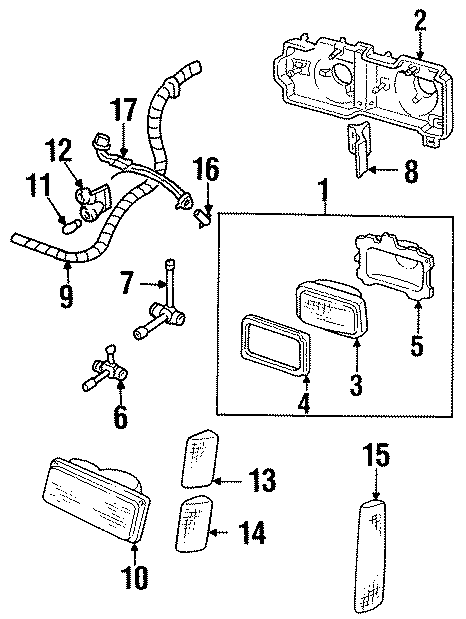 Diagram FRONT LAMPS. HEADLAMP COMPONENTS. PARK LAMPS. SIDE MARKER LAMPS. for your 2003 GMC Sierra 2500 HD 8.1L Vortec V8 A/T 4WD SLE Standard Cab Pickup 