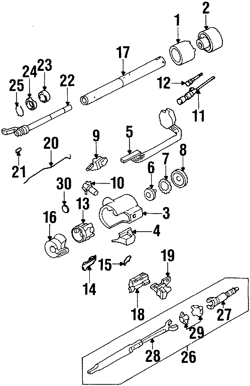 Diagram STEERING COLUMN. HOUSING & COMPONENTS. SHROUD. SWITCHES & LEVERS. for your 2005 Chevrolet Silverado   