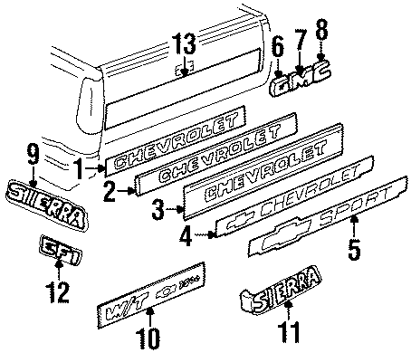 Diagram PICK UP BOX. EXTERIOR TRIM. for your 1995 Chevrolet K2500  Silverado Extended Cab Pickup Fleetside 6.5L V8 DIESEL M/T 