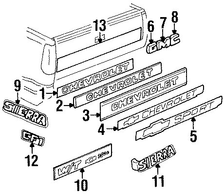 Diagram PICK UP BOX. EXTERIOR TRIM. for your 1995 Chevrolet K2500  Silverado Extended Cab Pickup Fleetside 6.5L V8 DIESEL M/T 