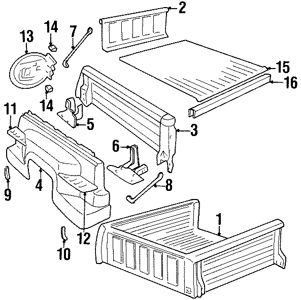 9PICK UP BOX. BOX ASSEMBLY. FLOOR. FRONT & SIDE PANELS.https://images.simplepart.com/images/parts/motor/fullsize/GH88260.png