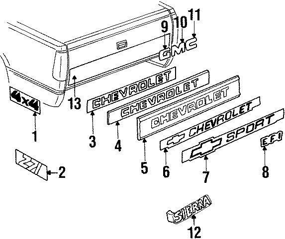 Diagram PICK UP BOX. EXTERIOR TRIM. for your 1995 Chevrolet K2500  Silverado Extended Cab Pickup Fleetside 6.5L V8 DIESEL M/T 