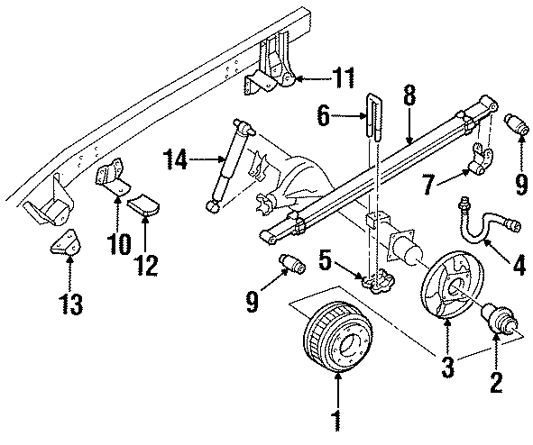 Diagram REAR SUSPENSION. BRAKE COMPONENTS. SUSPENSION COMPONENTS. for your 2017 GMC Sierra 2500 HD 6.0L Vortec V8 FLEX A/T RWD Base Extended Cab Pickup Fleetside 