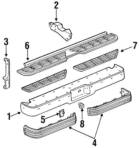 Diagram REAR BUMPER. BUMPER & COMPONENTS. for your 1989 Chevrolet C1500  Silverado Extended Cab Pickup Fleetside 6.2L V8 DIESEL M/T 