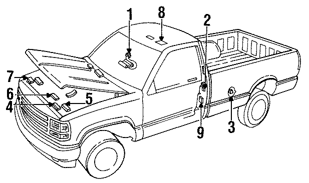 Diagram INFORMATION LABELS. for your 1999 Chevrolet Silverado 1500 Base Standard Cab Pickup Fleetside  