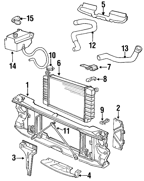 Diagram RADIATOR & COMPONENTS. RADIATOR SUPPORT. for your Chevrolet K1500   