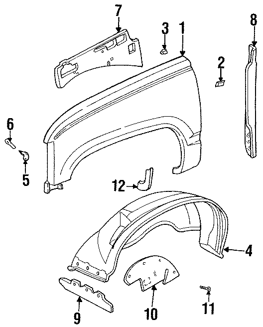 Diagram FENDER & COMPONENTS. for your 2021 GMC Sierra 2500 HD 6.6L V8 A/T 4WD Base Extended Cab Pickup 