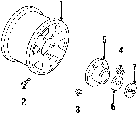 Diagram WHEELS. COVERS & TRIM. for your 1994 Chevrolet K3500  Base Cab & Chassis Fleetside 5.7L Chevrolet V8 M/T 