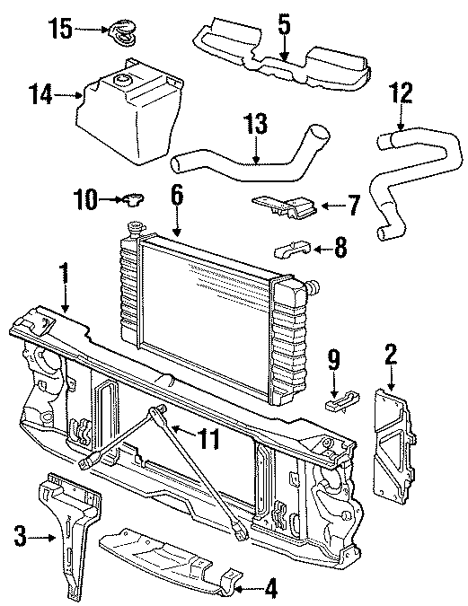 Diagram RADIATOR & COMPONENTS. RADIATOR SUPPORT. for your Chevrolet K1500   