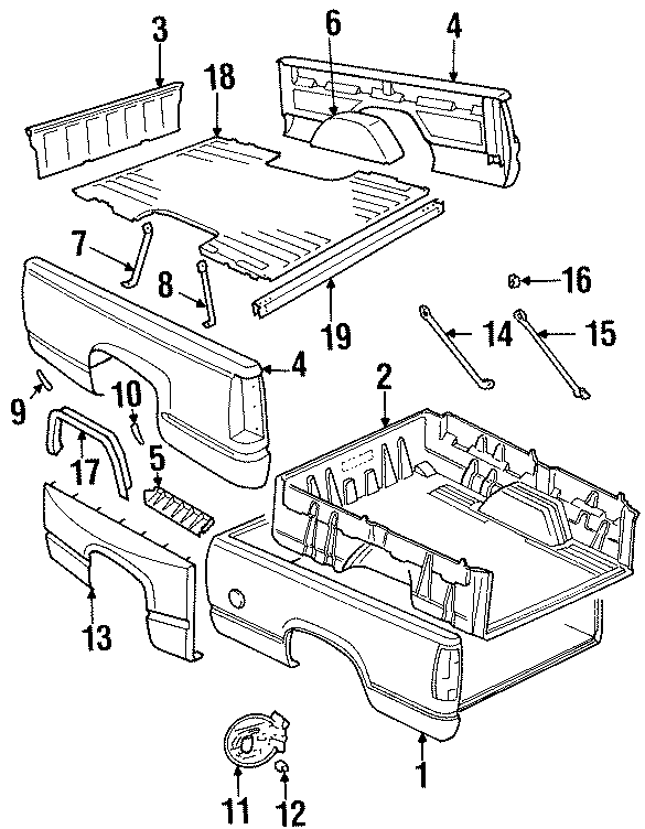 Diagram PICK UP BOX. BOX ASSEMBLY. FLOOR. FRONT & SIDE PANELS. for your 2007 Chevrolet Monte Carlo   