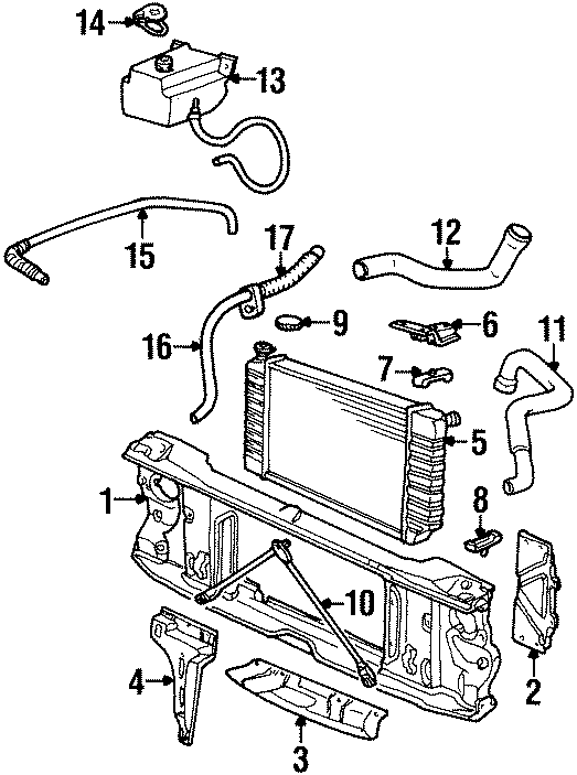 Diagram RADIATOR & COMPONENTS. RADIATOR SUPPORT. for your 1992 Chevrolet K3500  Cheyenne Standard Cab Pickup 6.5L V8 DIESEL A/T 