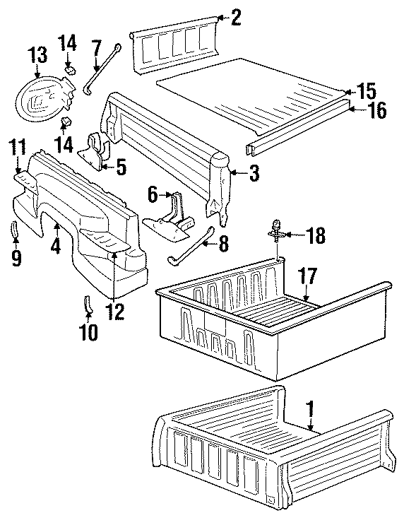 Diagram PICK UP BOX. BOX ASSEMBLY. FLOOR. FRONT & SIDE PANELS. for your 2002 GMC Sierra 3500 8.1L Vortec V8 A/T 4WD Base Standard Cab Pickup Fleetside 