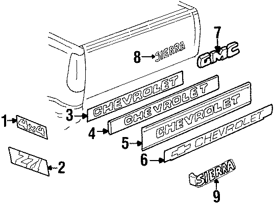 Diagram PICK UP BOX. EXTERIOR TRIM. for your Chevrolet