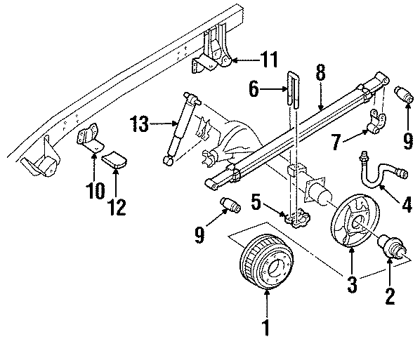 Diagram REAR SUSPENSION. BRAKE COMPONENTS. SUSPENSION COMPONENTS. for your 2013 GMC Sierra 2500 HD 6.0L Vortec V8 A/T RWD SLT Extended Cab Pickup Fleetside 