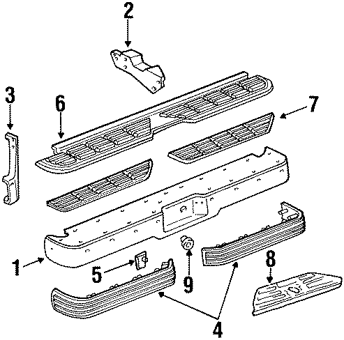 Diagram REAR BUMPER. BUMPER & COMPONENTS. for your 1993 Chevrolet C1500  Silverado Standard Cab Pickup Stepside 5.7L Chevrolet V8 CNG M/T 