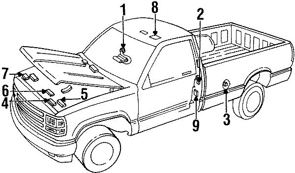 Diagram INFORMATION LABELS. for your 2002 GMC Sierra 3500 6.0L Vortec V8 A/T 4WD SLE Standard Cab Pickup 