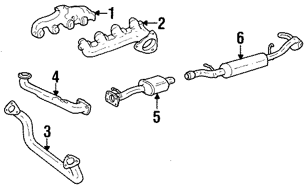 Diagram EXHAUST SYSTEM. EXHAUST COMPONENTS. MANIFOLD. for your 1992 Chevrolet K3500  Scottsdale Extended Cab Pickup Fleetside 6.5L V8 DIESEL A/T 