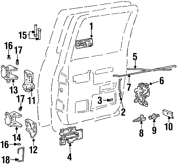 Diagram REAR DOOR. HARDWARE. for your 2007 GMC Sierra 1500 Classic SL Extended Cab Pickup Fleetside 4.3L Vortec V6 A/T RWD 