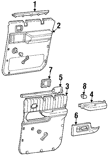 Diagram REAR DOOR. INTERIOR TRIM. for your 1992 Chevrolet K3500  Scottsdale Cab & Chassis 5.7L Chevrolet V8 A/T 