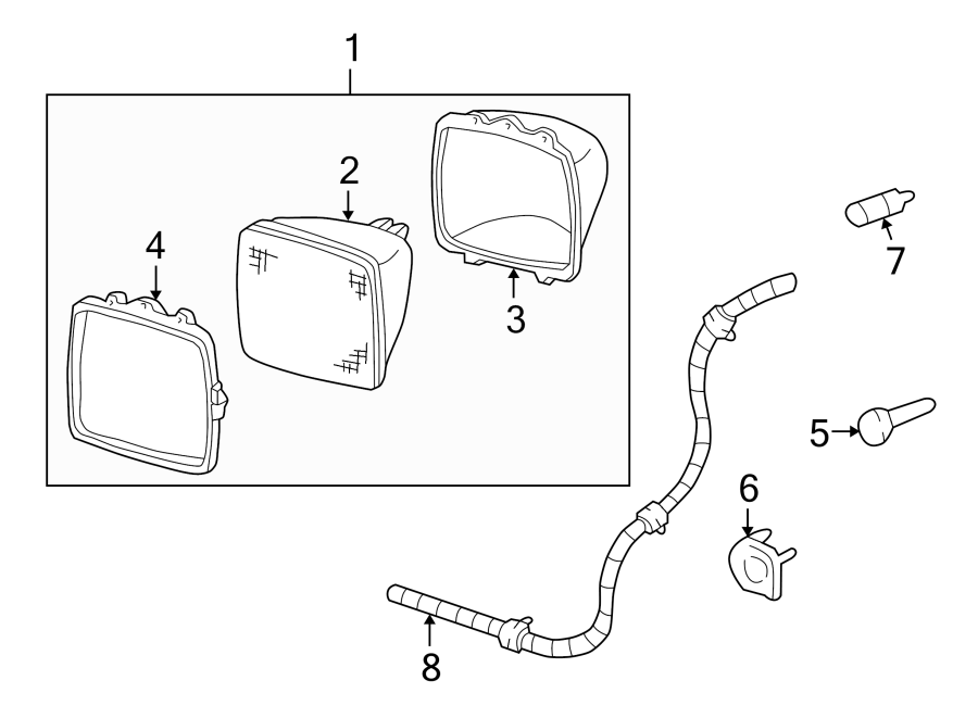 Diagram Front lamps. Headlamp components. for your 1997 Chevrolet K1500  Silverado Extended Cab Pickup Fleetside 6.5L V8 DIESEL M/T 