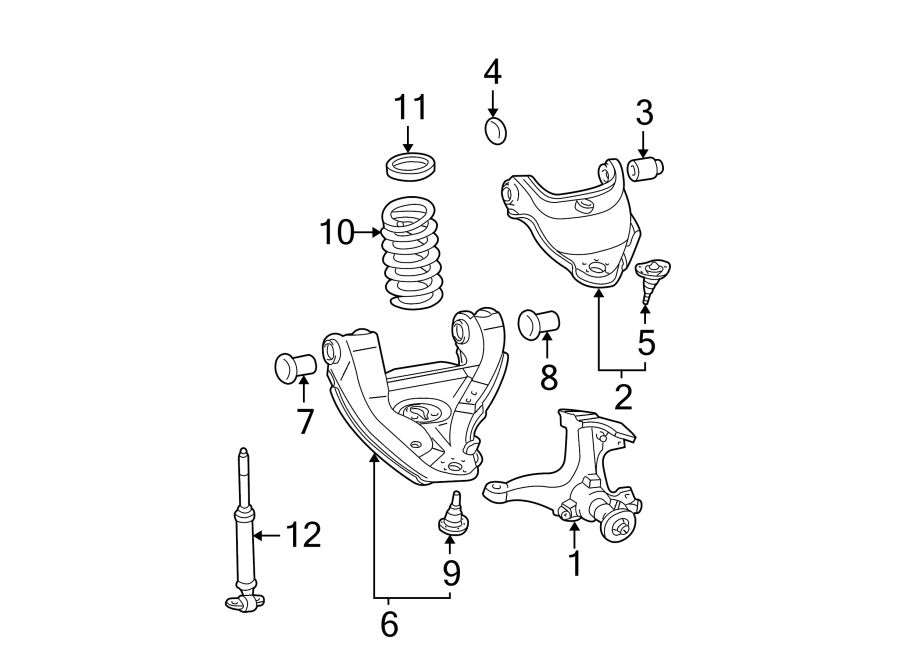 Diagram FRONT SUSPENSION. SUSPENSION COMPONENTS. for your 2019 GMC Sierra 2500 HD 6.6L Duramax V8 DIESEL A/T RWD Base Extended Cab Pickup Fleetside 