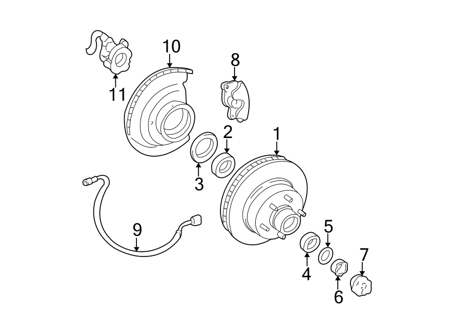 Diagram Front suspension. Brake components. for your 2002 GMC Sierra 2500 HD 8.1L Vortec V8 M/T RWD SL Standard Cab Pickup Fleetside 