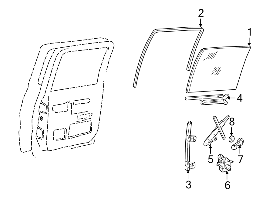 Diagram REAR DOOR. GLASS & HARDWARE. for your 2020 Chevrolet Spark   