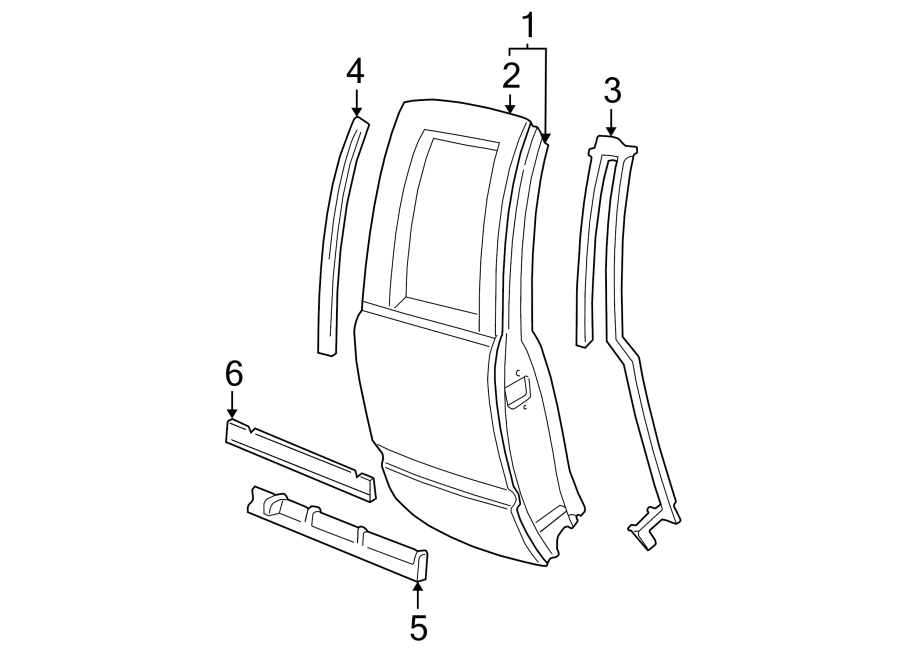 6REAR DOOR. DOOR & COMPONENTS. EXTERIOR TRIM.https://images.simplepart.com/images/parts/motor/fullsize/GH95222.png