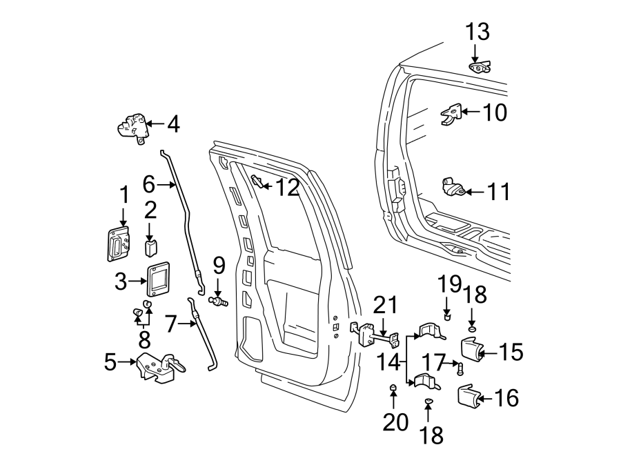 Diagram REAR DOOR. HARDWARE. for your 2007 GMC Sierra 1500 Classic SL Extended Cab Pickup Fleetside 4.3L Vortec V6 A/T RWD 