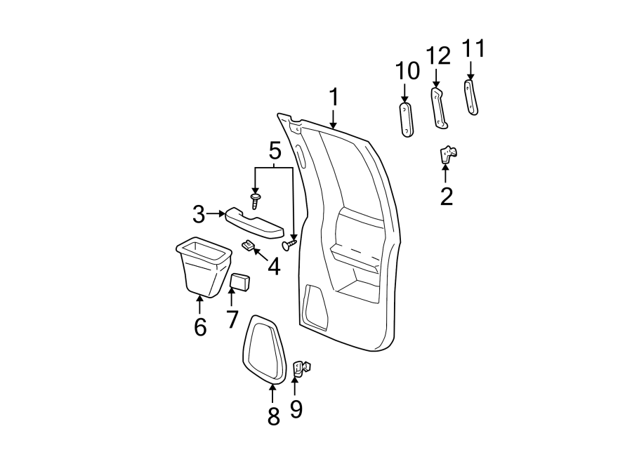 Diagram REAR DOOR. INTERIOR TRIM. for your 2003 GMC Sierra 2500 HD  SLT Extended Cab Pickup 