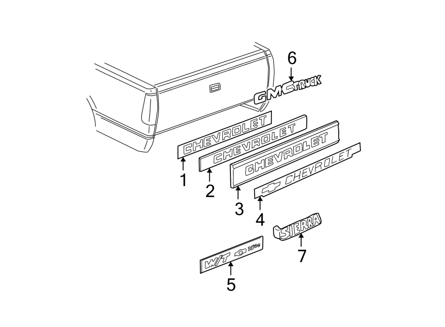 Diagram PICK UP BOX. EXTERIOR TRIM. for your Chevrolet