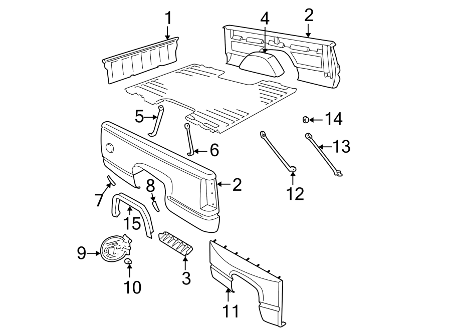 Diagram PICK UP BOX. FRONT & SIDE PANELS. for your 2007 Chevrolet Monte Carlo   