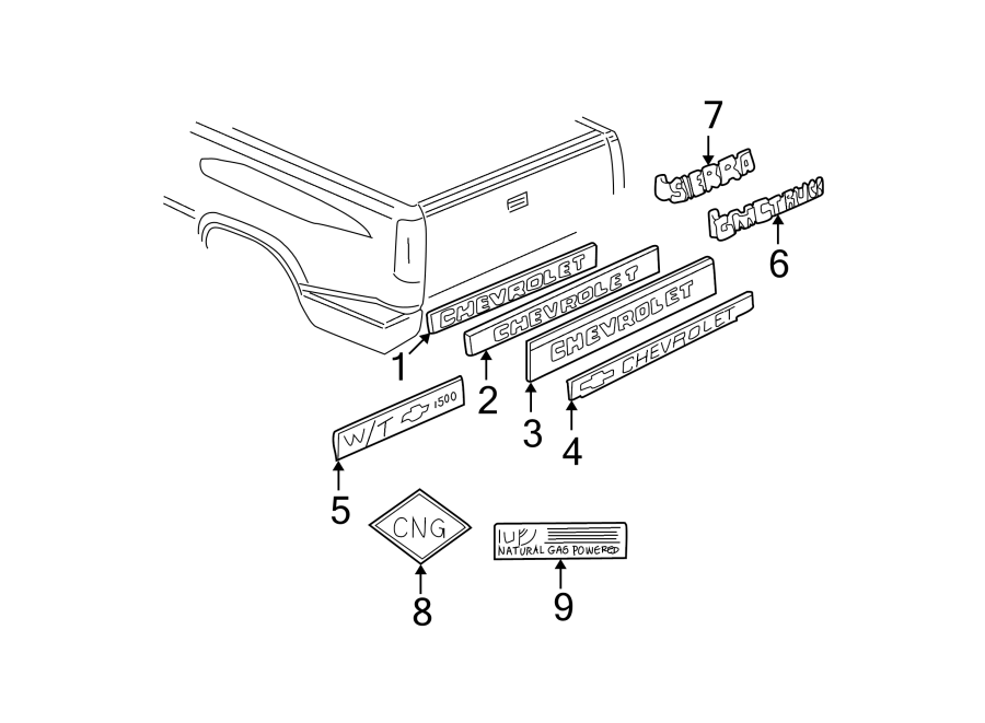 Diagram PICK UP BOX. EXTERIOR TRIM. for your Chevrolet