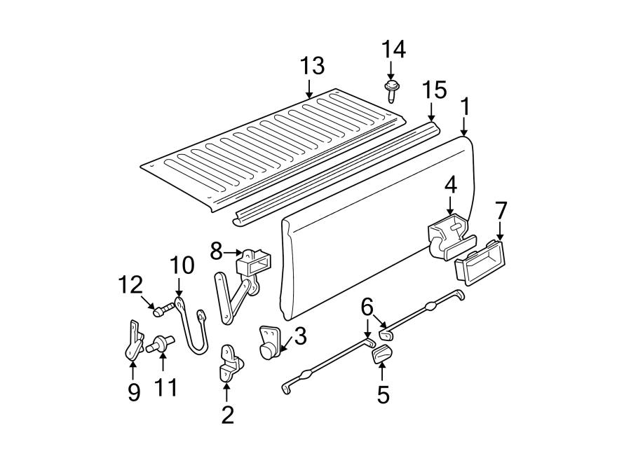 3Pick up box. Rear door. Tail gate.https://images.simplepart.com/images/parts/motor/fullsize/GH95262.png