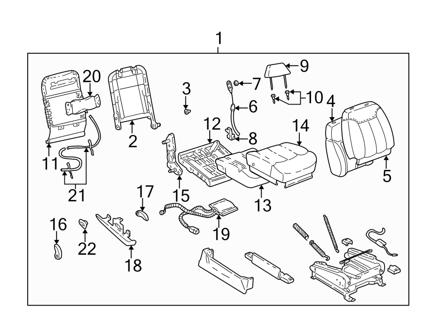 Diagram Seats & tracks. Front seat components. for your 2005 Chevrolet Trailblazer EXT   