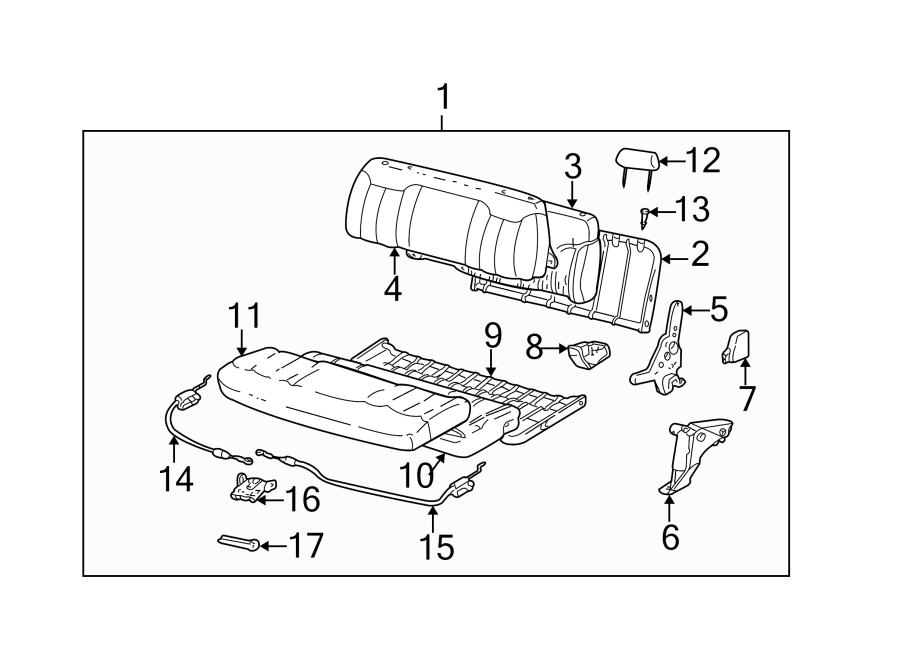 Full size assembly image of Seats & tracks. Rear seat components. (1/1)