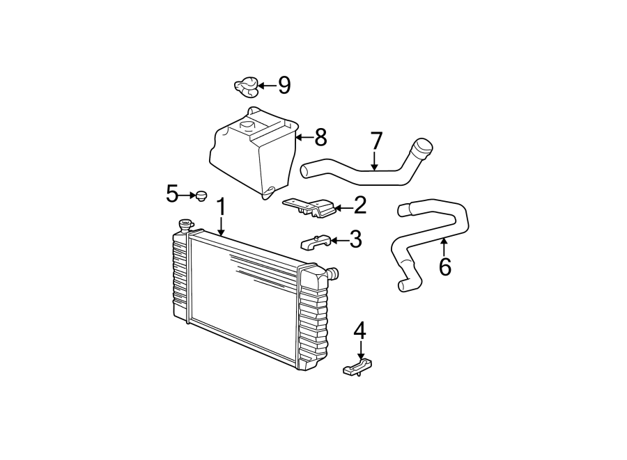 Diagram Radiator & components. for your 1999 GMC C3500    