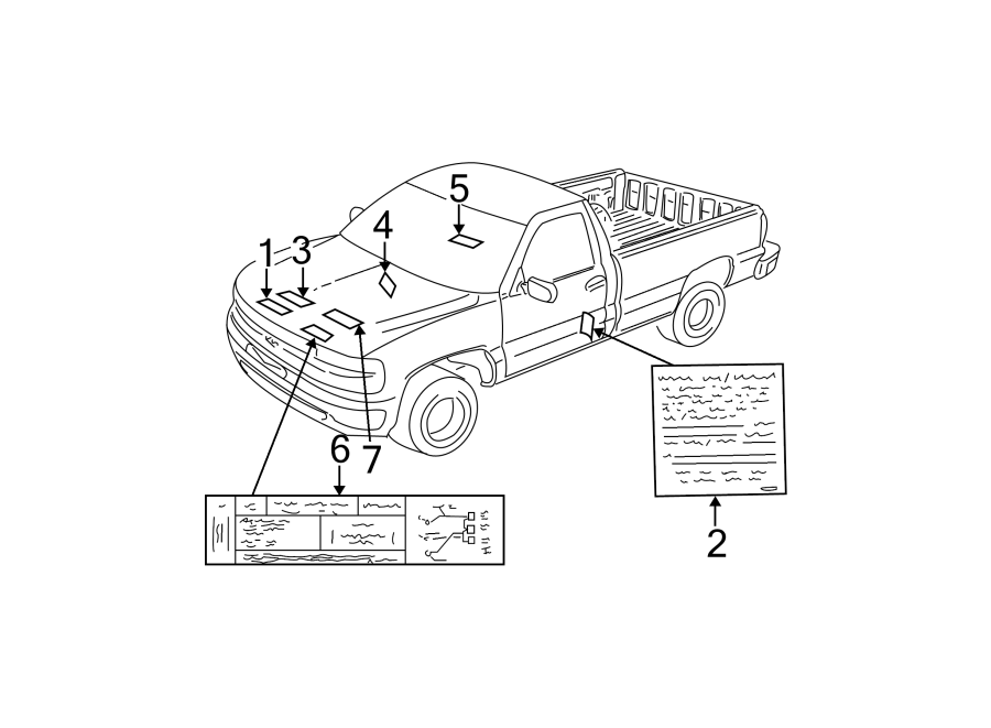 Diagram INFORMATION LABELS. for your 2003 Chevrolet Silverado 1500 Base Standard Cab Pickup Stepside  