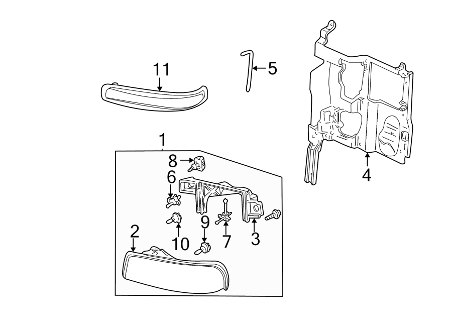 Diagram FRONT LAMPS. HEADLAMP COMPONENTS. PARK & SIDE MARKER LAMPS. for your 2007 GMC Sierra 1500 Classic   