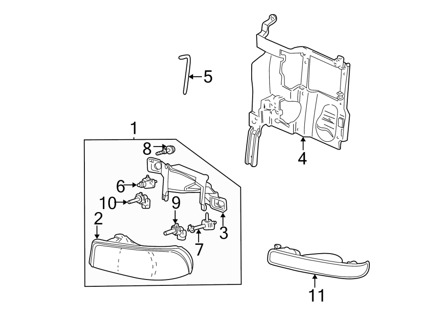 Diagram Front lamps. Headlamp components. Park & side marker lamps. for your 2006 GMC Sierra 2500 HD 6.0L Vortec V8 M/T 4WD SLE Standard Cab Pickup 