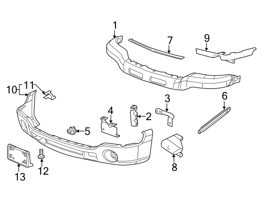 Diagram Front bumper. Bumper & components. for your 2007 GMC Sierra 1500 Classic SL Crew Cab Pickup Fleetside 5.3L Vortec V8 FLEX M/T RWD 