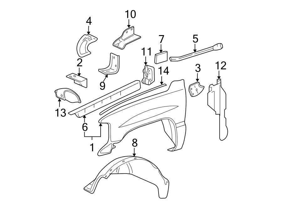 Diagram FENDER & COMPONENTS. for your 2007 GMC Sierra 1500 Classic SLT Crew Cab Pickup Fleetside  