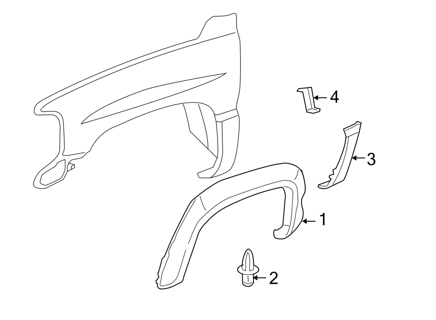 Diagram Fender. Exterior trim. for your 2005 Chevrolet Silverado 3500 LT Crew Cab Pickup Fleetside 6.0L Vortec V8 M/T 4WD 