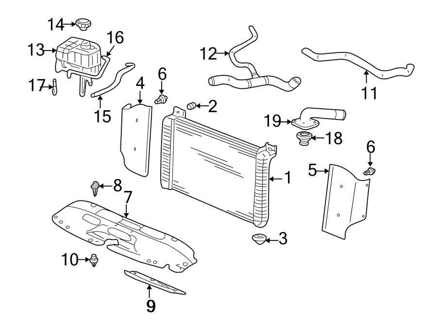 Diagram RADIATOR & COMPONENTS. for your 2020 GMC Yukon XL   