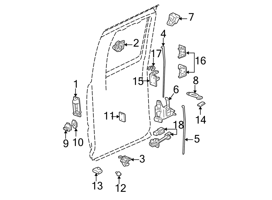 Diagram REAR DOOR. HARDWARE. for your 2003 Chevrolet Silverado 3500 LT Extended Cab Pickup Fleetside 6.6L Duramax V8 DIESEL A/T 4WD 