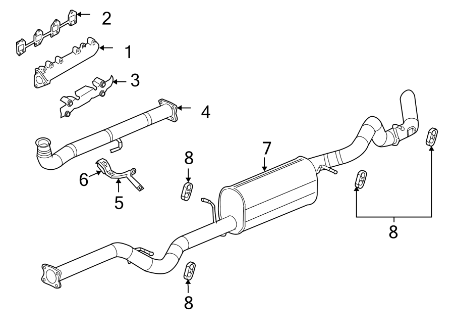 Diagram EXHAUST SYSTEM. EXHAUST COMPONENTS. MANIFOLD. for your 2005 Chevrolet Silverado 2500 HD WT Extended Cab Pickup  